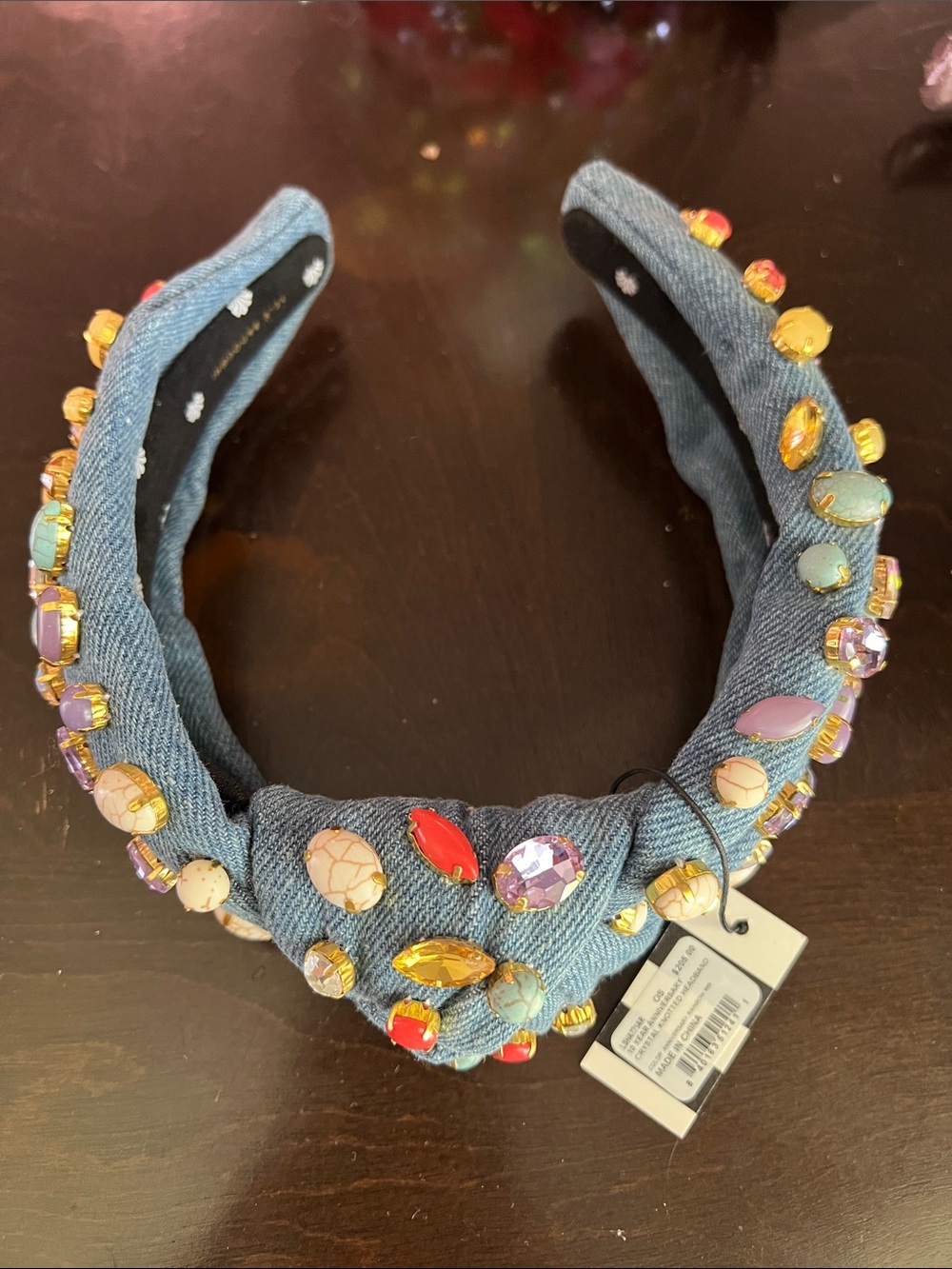 Lele Sadoughi Denim Headband with Multicolor Gem Accents NWT
